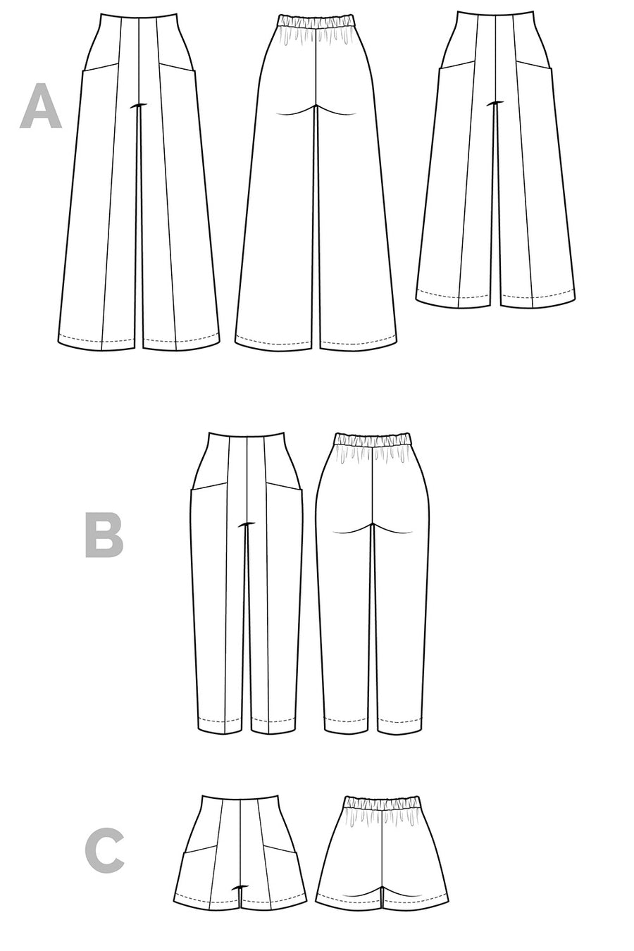 Pietra Pants & Shorts Sewing Pattern - Technical Flats | Closet Core Patterns